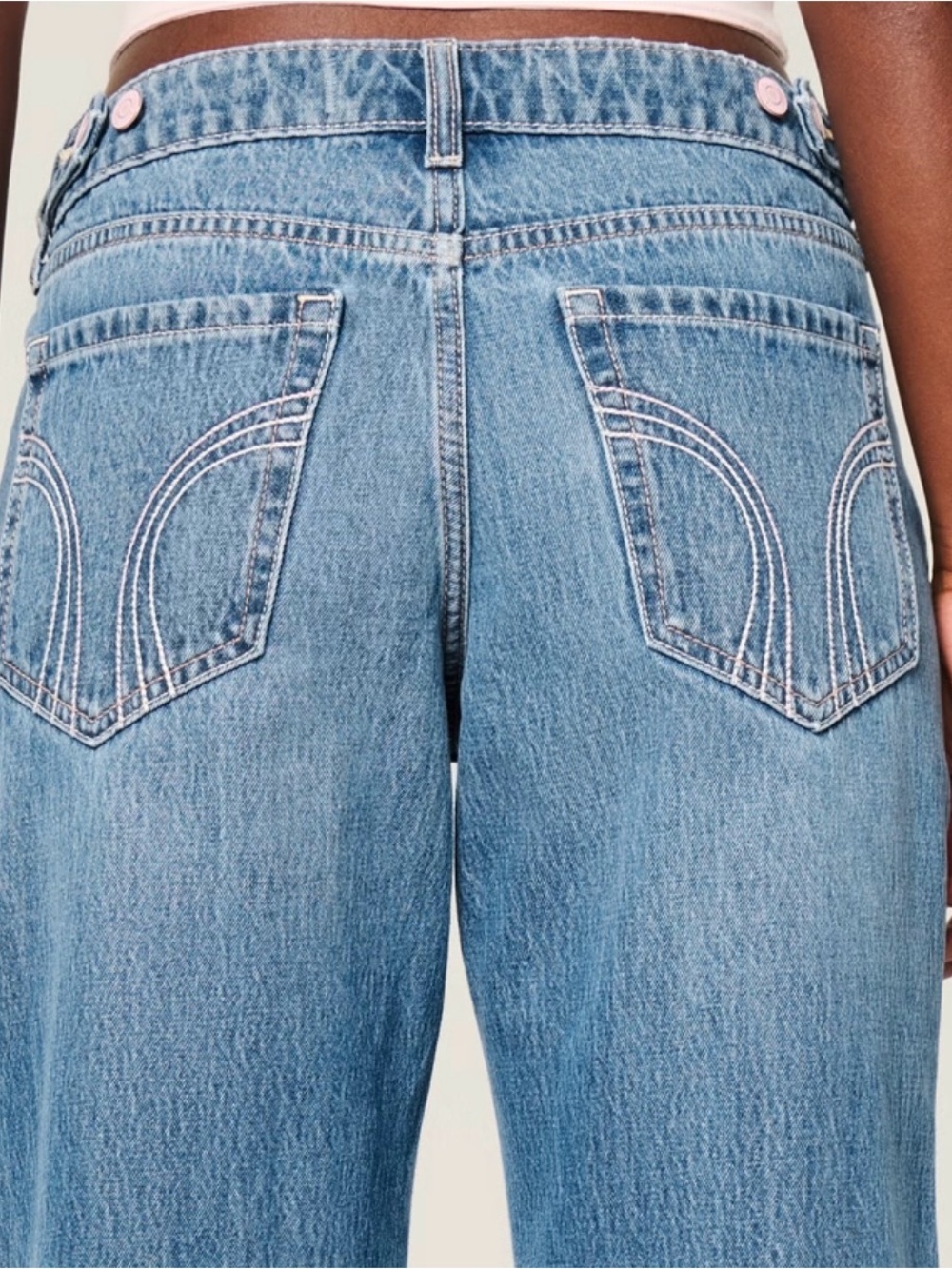 Hollister Andi Adjustable Waist Low Rise Medium Wash Baggy Jeans